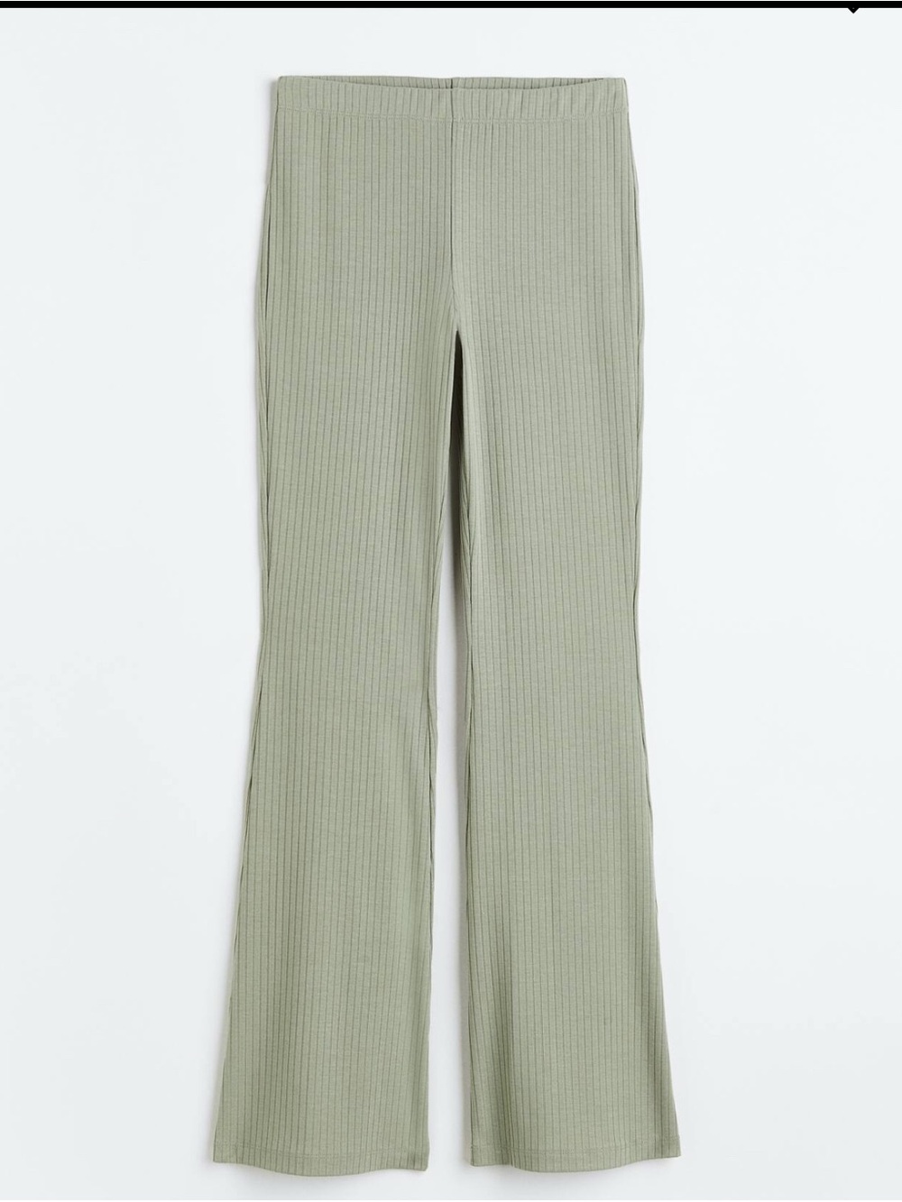 H&M Ribbed Flare Pants — Light Sage